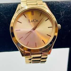 L&CO Men's Rose Gold-Tone Bracelet Watch. Working. New battery. 8 inches long
